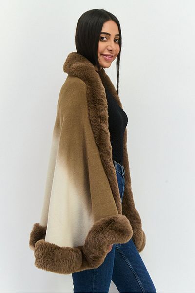 Adrienne Vittadini Women Ombre Pattern Faux Fur Wrap 170 L X 65 H Cm, Camel Brown