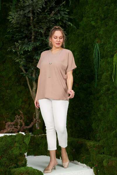 RMG Gamze Fashion Butik Necklace Detailed Large Size Bluz