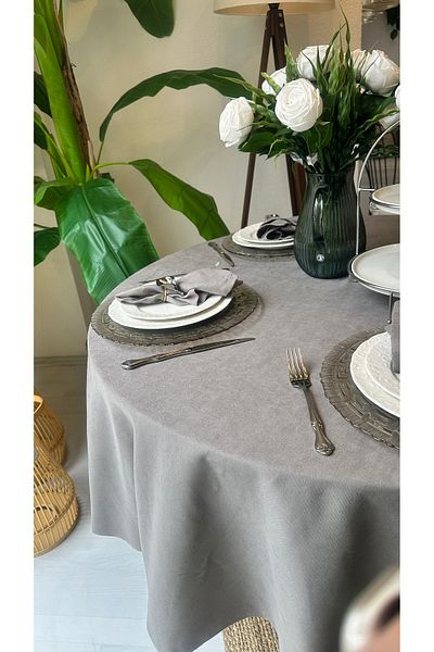 Decamor home Velvet Textured Laceless Stain Resistant Gray Round Tablecloth