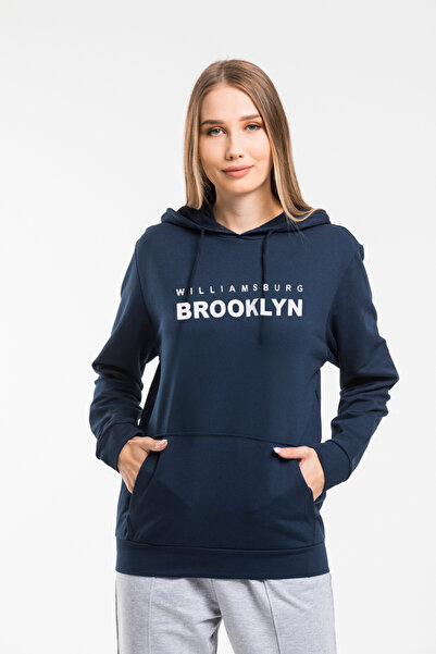 Superlife Γυναικείο φούτερ με κουκούλα, άνετο και λεπτό, με στάμπα Willamsburg Brooklyn spr24swk123