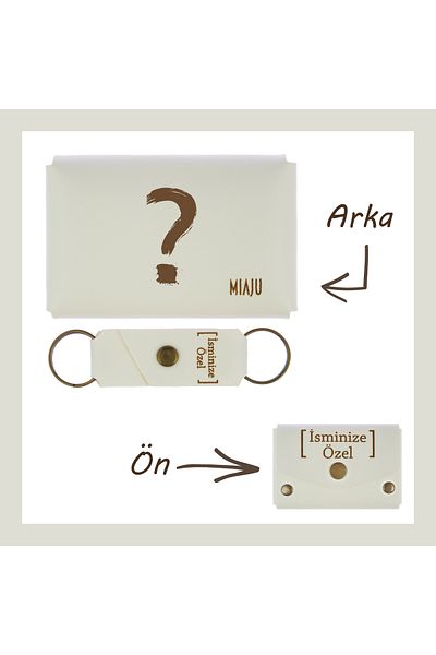 Miaju White Color, Question Mark Pattern, Name-Customized, Wallet and Keychain Set, Gift Accessory for Friend
