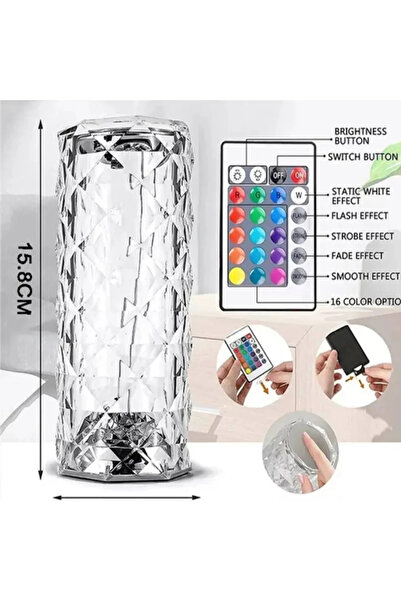 OLİVYA Kristal Elmas Şarjlı Dokunmatik Kumandalı Led Masa Lambası