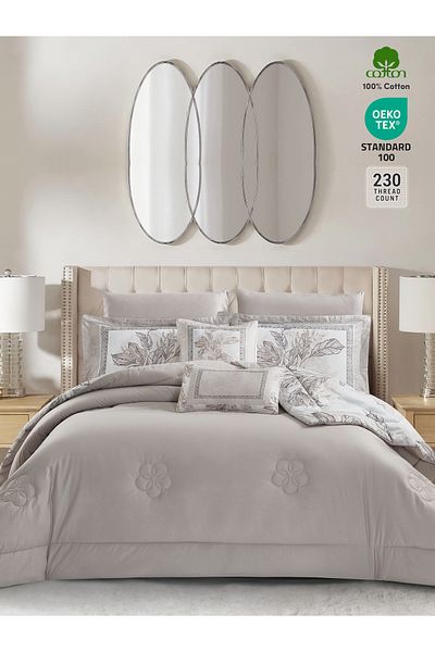 Donetella Cotton Printed Comforter Set 8-Pcs King Size(260 X 240 Cm) With 350 GSM Filling