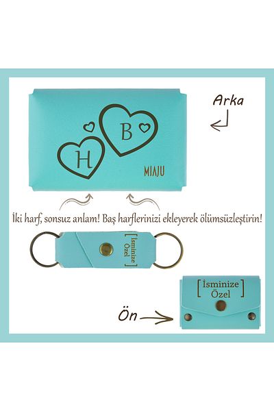 Miaju Turquoise Custom Heart Letter Embroidered Wallet and Keychain Set - Immortalize Your Love