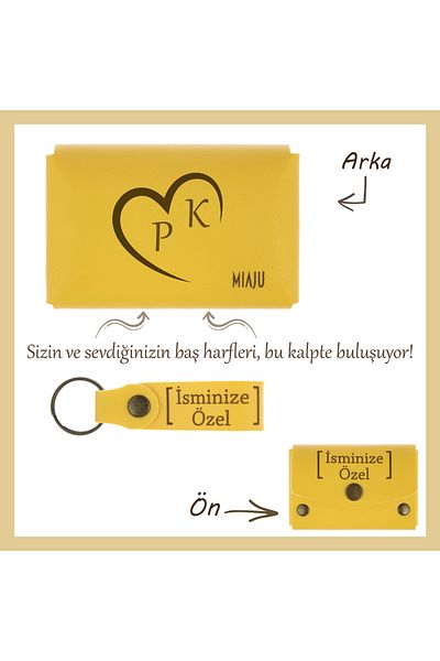 Miaju Most Romantic Gift for Your Lover - Yellow Color Name and Letter Custom Wallet and Keychain Set, Armağan