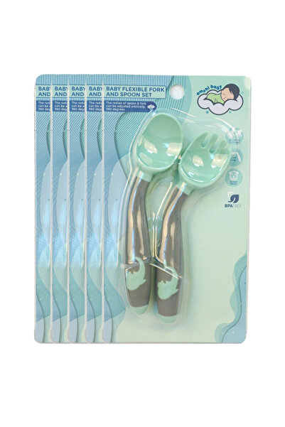 AMCHI BABY طقم ملاعق وشوكة مرن - عبوة من 5 قطع - أزرق