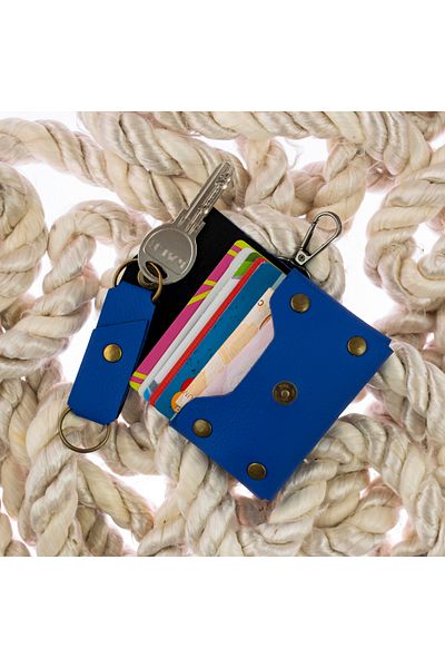 Miaju Saks Blue Color Leather Coin Purse Set with Hooks, Best Gift for Special Occasions