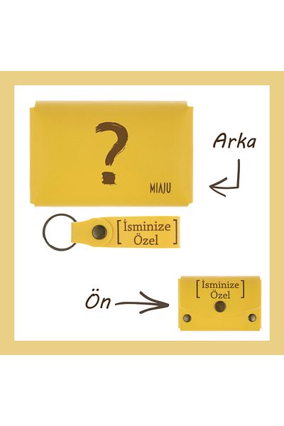 Miaju Yellow Color, Custom Your Name Question Mark Pattern Wallet and Keychain Set, Personal Gift Set