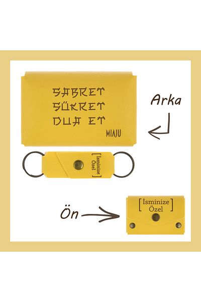 Miaju Yellow Thanksgiving - Pray, Written Name Custom, Wallet and Keychain Set Souvenir Set for Relative