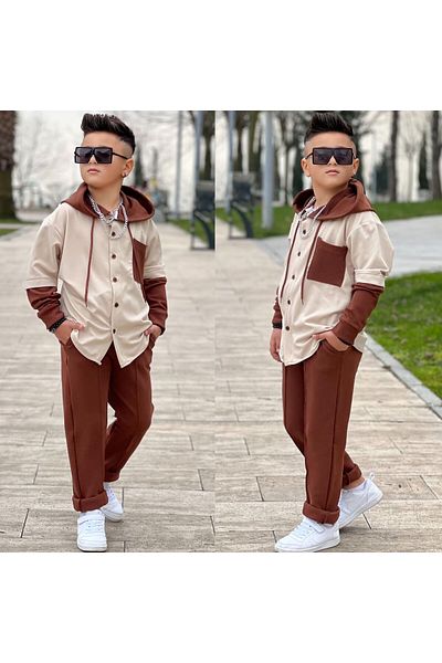 MUMİKİDS Boys' Lycra Hooded Shirt and Lycra Pants 2-Piece Set