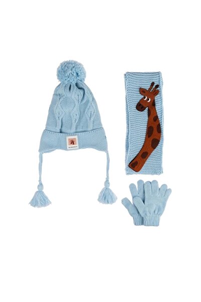 Kitti Baby Boy Scarf Beanie Glove Set (1-4 Years) K24160-09 Light Blue