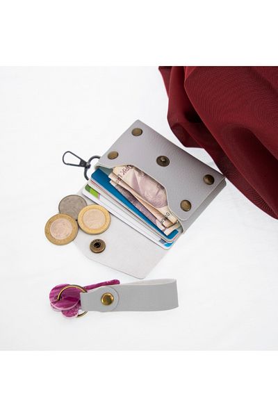 Miaju Gray Color, Leather, Coin Purse Set with Hook, Best Gift for Special Occasions, Special Production
