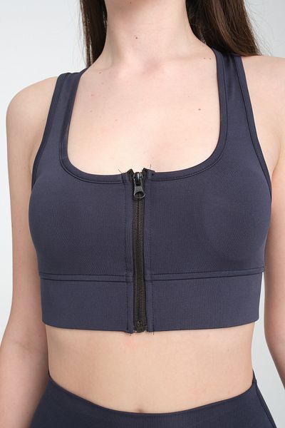 ZERTEX Women's Dark Blue Color Padded Supporting Recovery Zippered Crop Sports Singlet