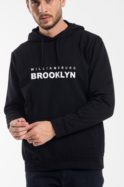 Superlife Ανδρικό φούτερ με κουκούλα, άνετο και λεπτό, με στάμπα Willamsburg Brooklyn spr24sw123