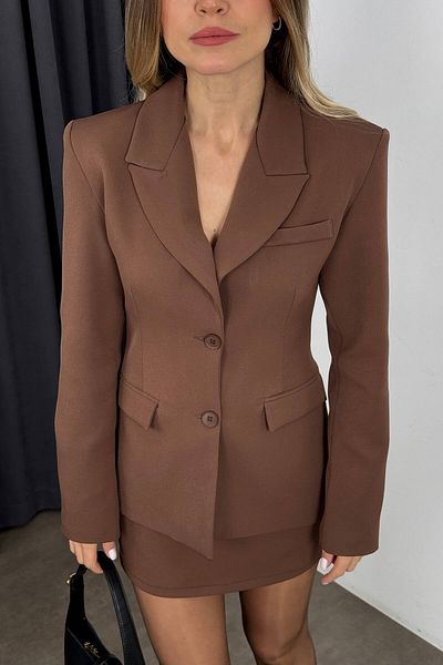 Sue Store Set Blazer Premium - Fusta și jachetă maro
