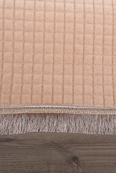 Teksev Square Plus Mink Color Sports Fringed Cutting Runner Non-Slip Base Machine Washable Soft Tasseled Carpet