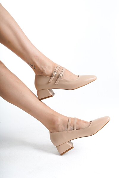 moon glow Mary Jane Nude Women's Shoes - Closed Back, Double Strap, Square To...