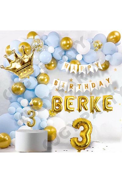 CUGY Boy & Baby Birthday Party Set Blue Gold White Age Options