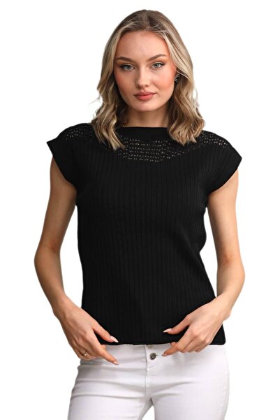 lavella Жіночий трикотажний топ з човниковим вирізом, плечовими вставками та ...