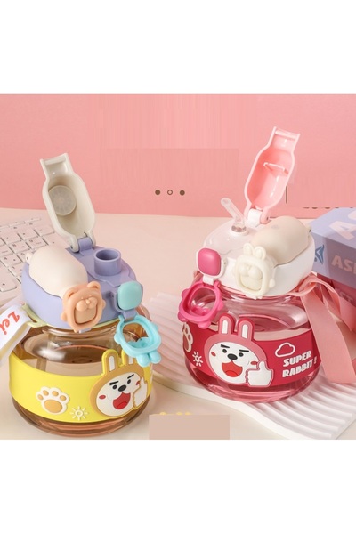 Livava Rabbit Water Bowl, with Straw and Hanger, 17X12 - Yellow-