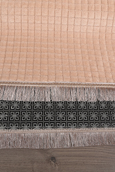 Teksev Square Plus Mink Color Sports Fringed Cutting Runner Non-Slip Base Machine Washable Soft Tasseled Carpet