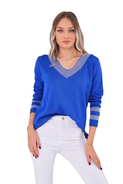 lavella Women's V-Neck Sleeve Collar Silvery Sweater 12785 Bgl-St04223
