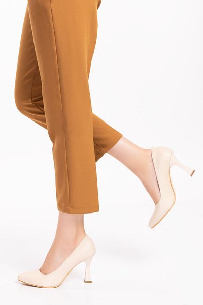 moon glow Women's Beige Color Pointed Toe Glass Heeled Stiletto Shoes