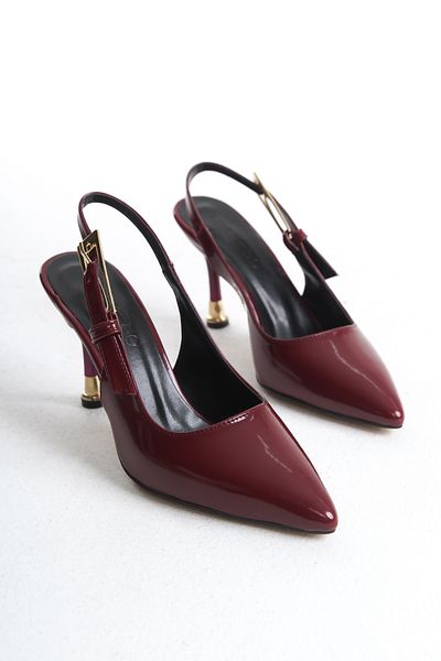 MARSEDO Faye Burgundy Women's Stiletto - Casual Shoes with Pointed Toe, Open Back, Thin Heels and Buckle Detail