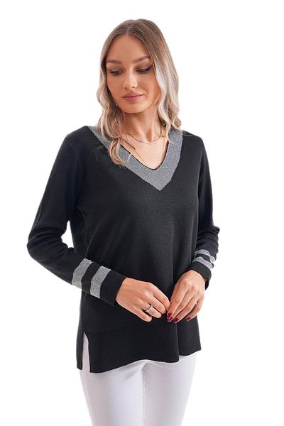 lavella Women's V-Neck Sleeve Collar Silvery Sweater 12785 Bgl-St04223