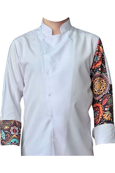 Ant Rotagrup Üniforma ve İş Elbiseleri Unisex Cook Jacket - Patterned, Snap Fastener, Long Sleeve, Chef Cook Kitchen Jacket Mandala