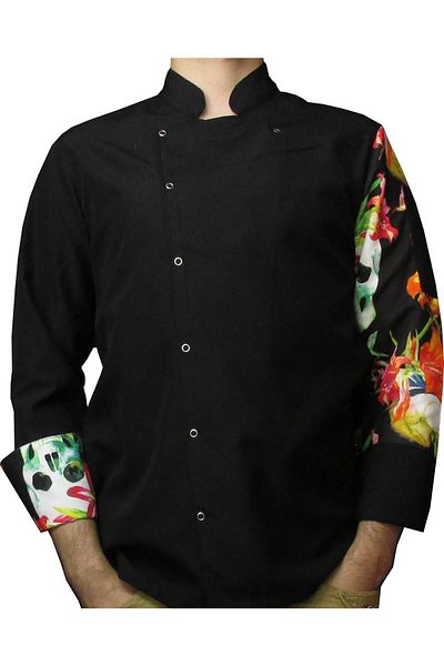 Ant Rotagrup Üniforma ve İş Elbiseleri Unisex Cook Jacket - Print, Snap Fastener, Black, Long Sleeve, Chef Kitchen Jacket, Skull