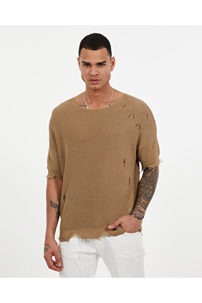 elkumoda Laser Cut Ripped Detailed Oversize T-Shirt Χαλαρό άνετο και μοντέρνο...