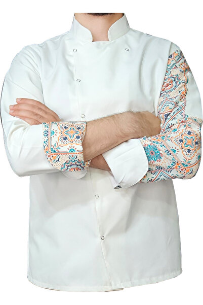 Ant Rotagrup Üniforma ve İş Elbiseleri سترة الطباخ منقوشة للجنسين بأكمام طويلة مع سحابات كبس، معطف مطبخ الشيف كوك بنمط أصلي
