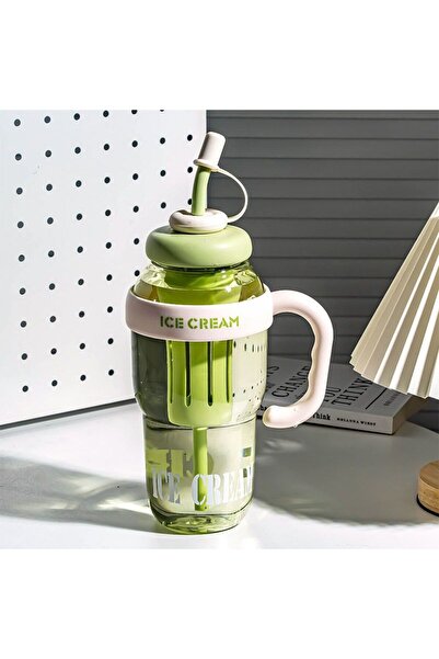 Livava Ice Cream Cup with Straw and Strainer, 30X11 - Green-