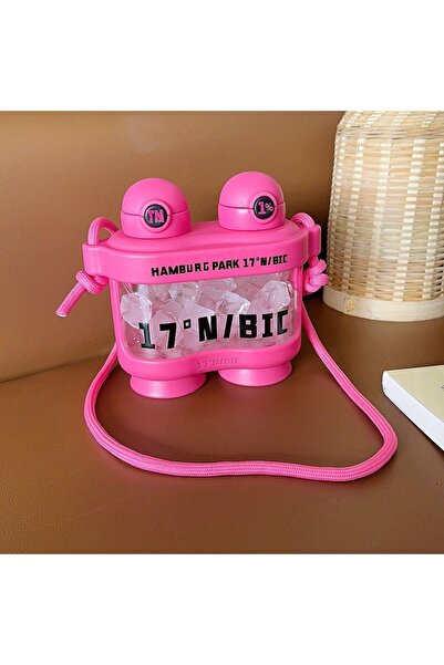 Livava وعاء شرب للمناظير مع شفاطة وحزام، 18×15 - وردي-