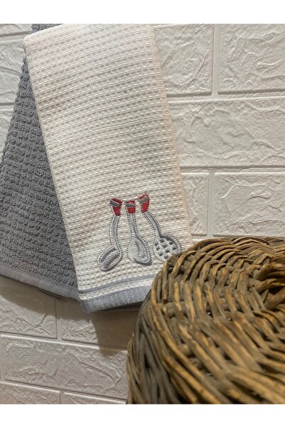 Genel Markalar 40X60 CM 2'Lİ NAKIŞLI MUTFAK HAVLUSU - KURULAMA BEZİ GRİ