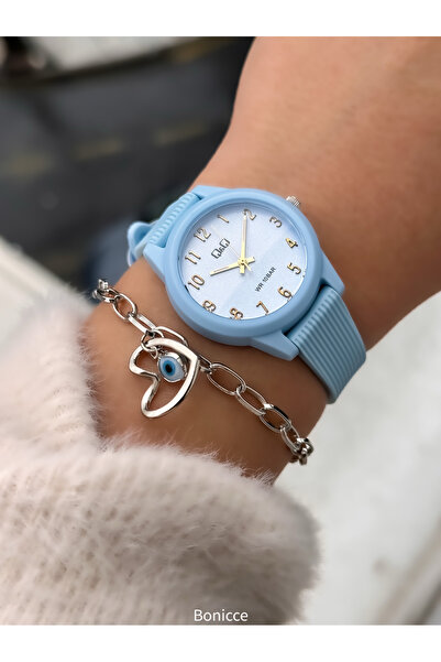 Q&Q Bebe Mavisi  Silikon Kordon, 10 Bar Su Geçirmez (havuz, Deniz Kullanımına Uygun) Kadın Kol Saati