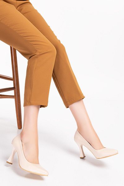 moon glow Women's Beige Color Pointed Toe Glass Heeled Stiletto Shoes