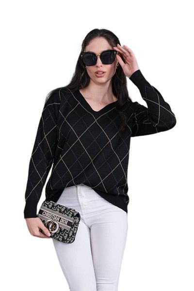 lavella Women's V-Neck Diamond Slice Silvery Sweater 12831 Bgl-St04227