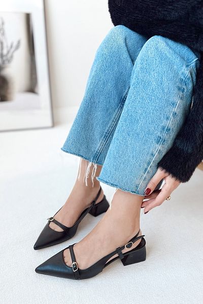 POLKA STORE Simple Pointed Toe Single Strap Buckle Block Heeled Women's Shoes