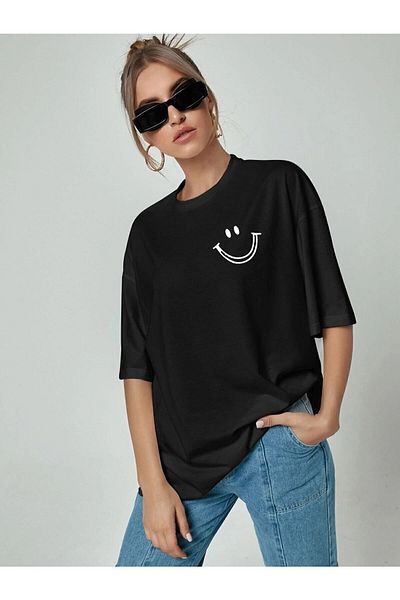 Frisson Graphic Printed Crew Neck Oversize Cotton T-Shirt