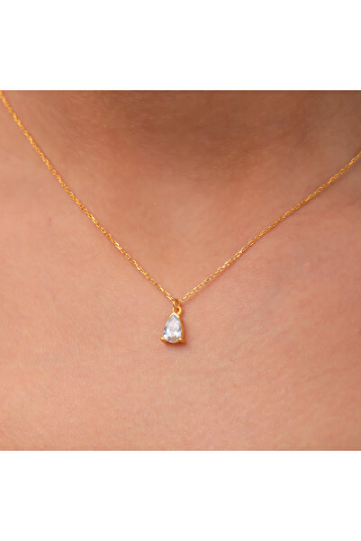 GOWA DESIGN Elmas Kolye 925 Ayar Gümüş, Altın Kaplama Damla Kesim Elmas Kolye...