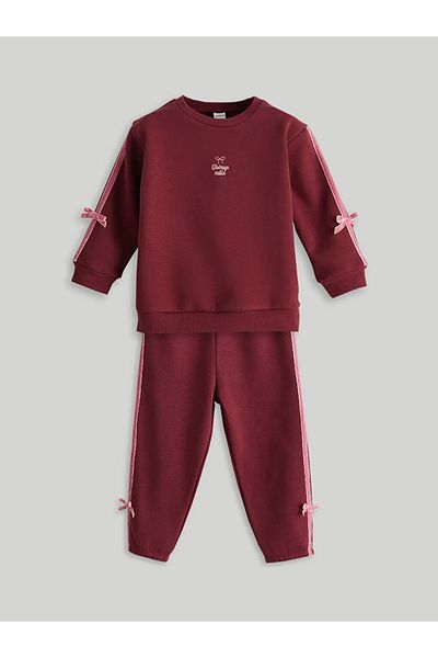 LC Waikiki Lcw Kids Burgundy Ribbon Detailed Girls Sweatshirt and Sweatpants Bottom 2-Piece t t