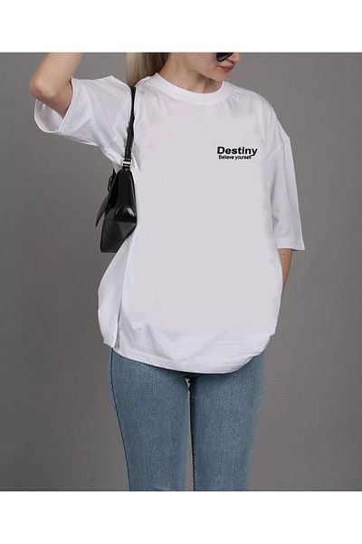 Frisson Unisex Destiny Printed Crew Neck Oversize Cotton T-Shirt