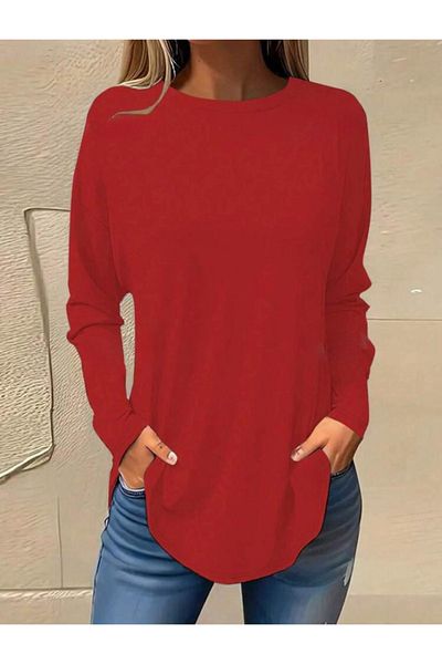 MODA Vera Women's Long Sleeve Round Neck Loose Two Thread Blouse
