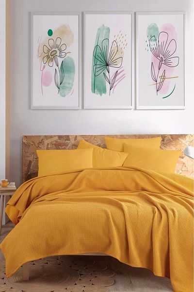 Eponj Home Ecocel Pique Battal Cover - 220x230cm Karde Mustard