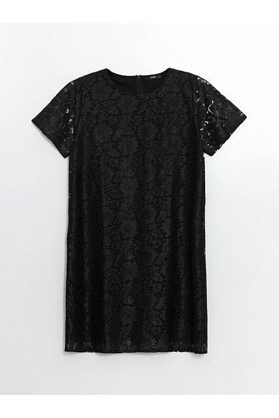 LC Waikiki Lcw Grace Black Crew Neck Lace Women's Dress