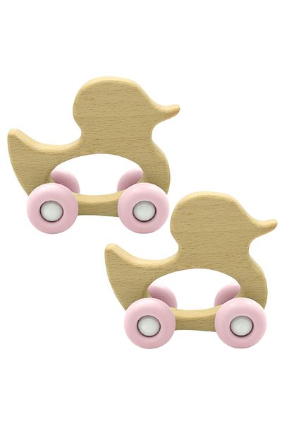 LUQU BABY Silicone + Wood Teether- Duck-Pack of 2