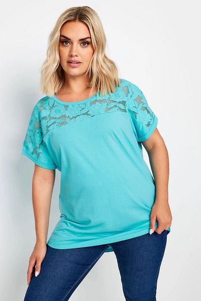 Stil Diva Large Size Crew Neck and Tulle Detailed T-shirt321836