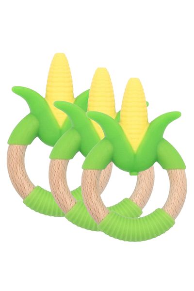 LUQU BABY Silicone + Wood Teether- Flower-Pack of 3